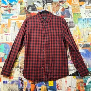 Banana Republic Mens Standard Fit Red Black Buffalo‎ Plaid Flannel Shirt
